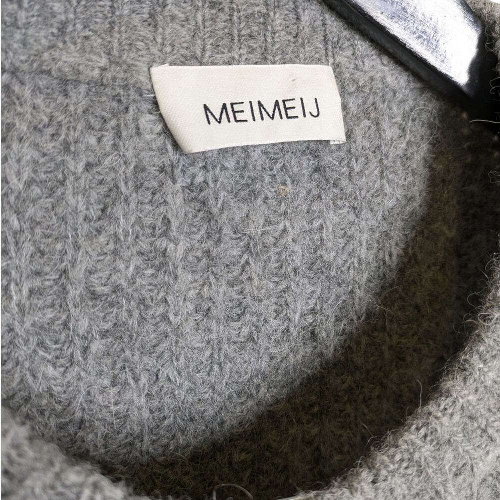 Meimeij Alpaca Mohair Cardigan Sweater Medium Ribbed Tunic Bubble Sleeve Gray - Picture 7 of 11